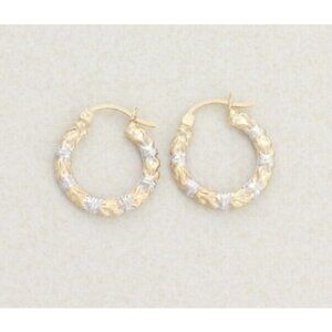 10k White Gold Yellow Gold Earrings Hoop Earrings  3/4" Hoops